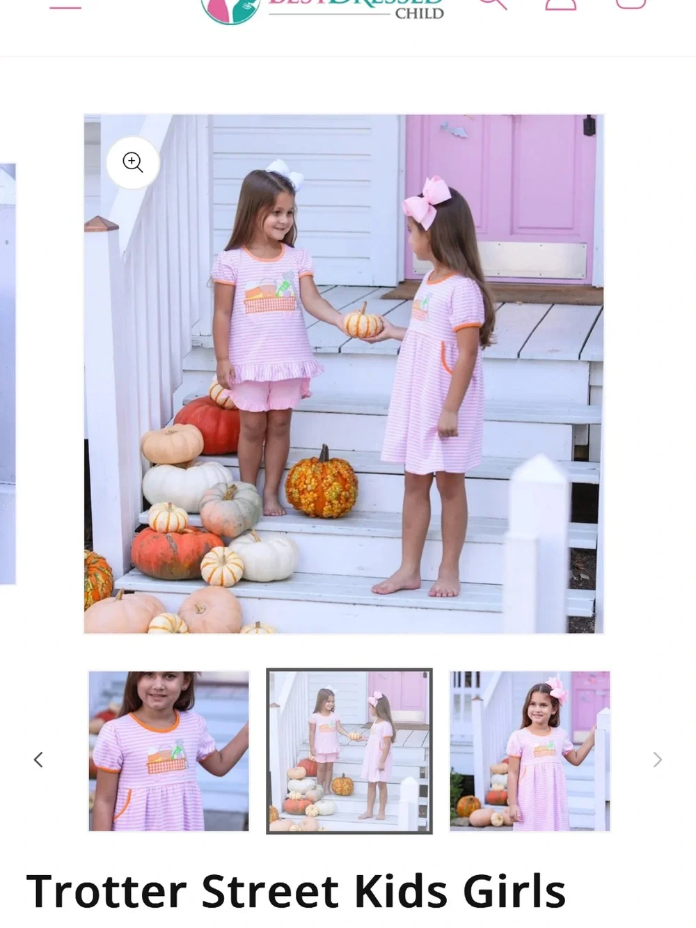 Trotter Street Kids pink  & White Striped Dress with Orange Trim and Applique